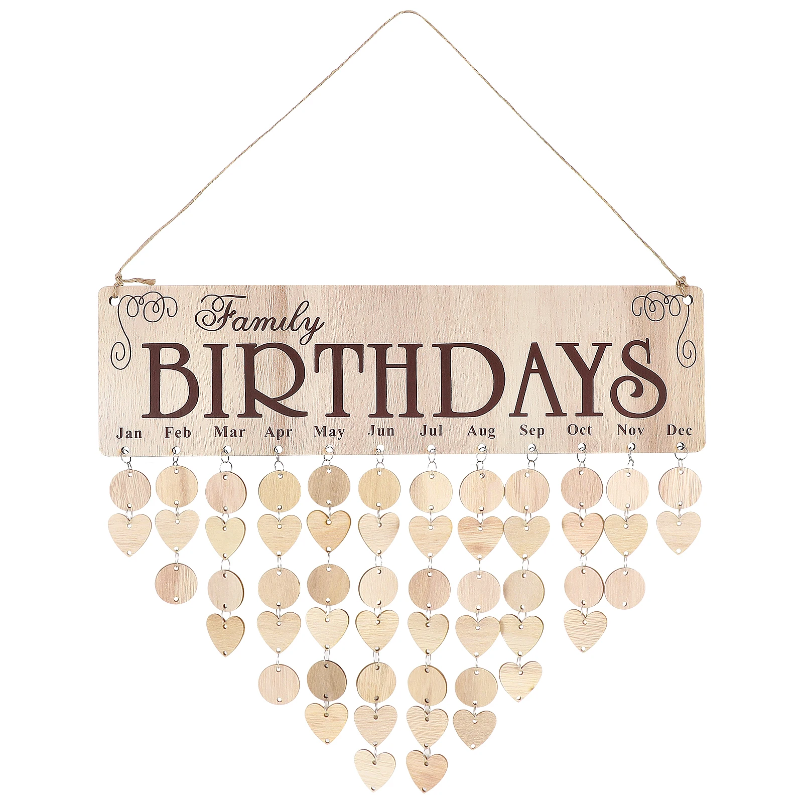

Wooden Calendar Hanging Tag Birthday Reminder Wall Board DIY Calendars 50 Round Discs 50 Hearts Handmade Firm Artistic Safe