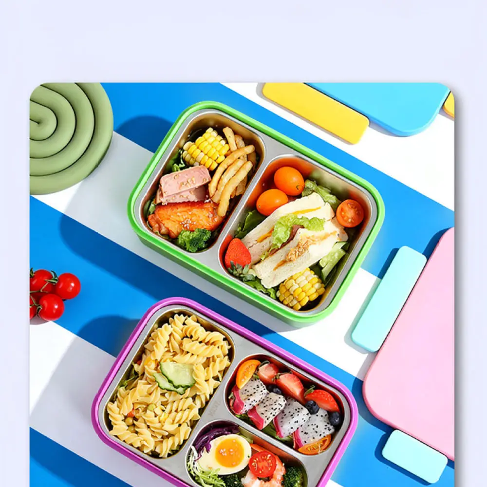 Thermal Food Container Stainless Steel Bento Box For Students Office Workers Three Compartment Lunch Box Case