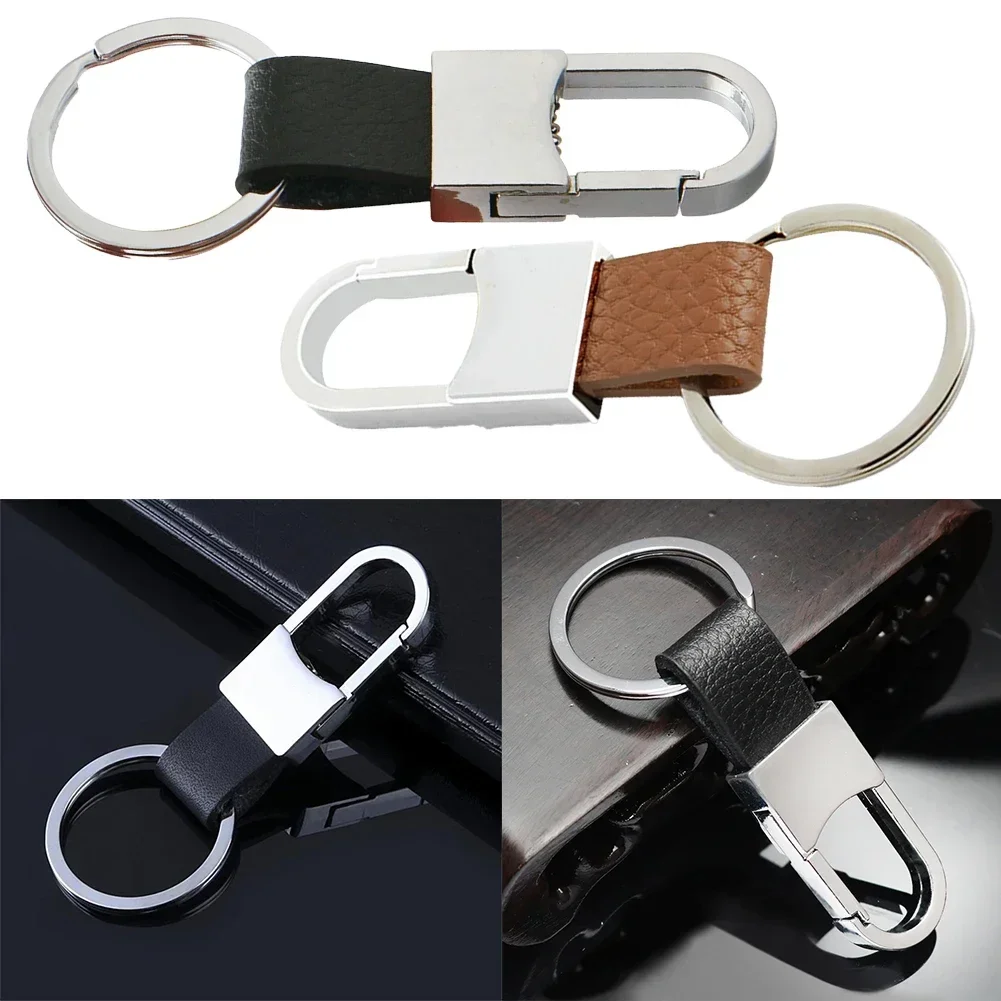 1Pcs Car Keychain Metal Men Car Key Ring Cover Chain Key Holder Accessories Metal Leather Car Keychain Black Brown Metal