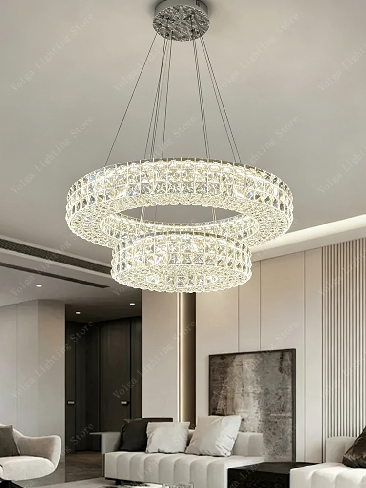 

2026 LED Designer Crystal Round Chandelier Lights, Lampen Decor Living Room Bedroom Chandeliers Vintage Villa Duplex Hanglamp