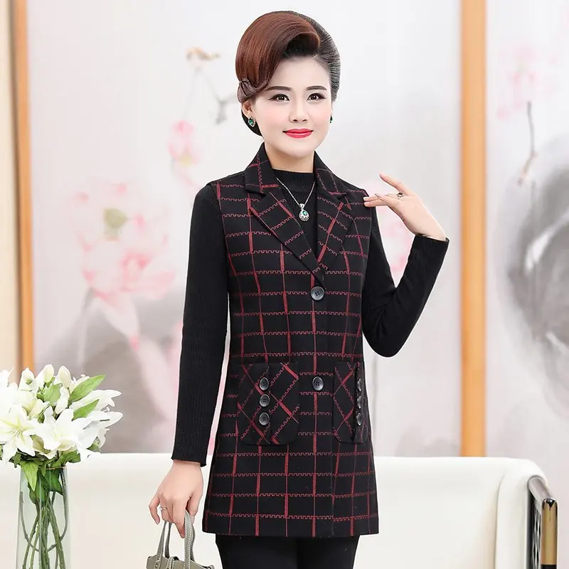 

2022 New Spring Autumn Blazer Plaid Waistcoat Vest Female Fashion Loose Mid-Length Mother's Casual Coat Women Waistcoat Vest 6XL