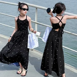 teenage girls dress design sense cross tie polka dot camisole princess dresses summer junior backless long skirt prom dresses 12