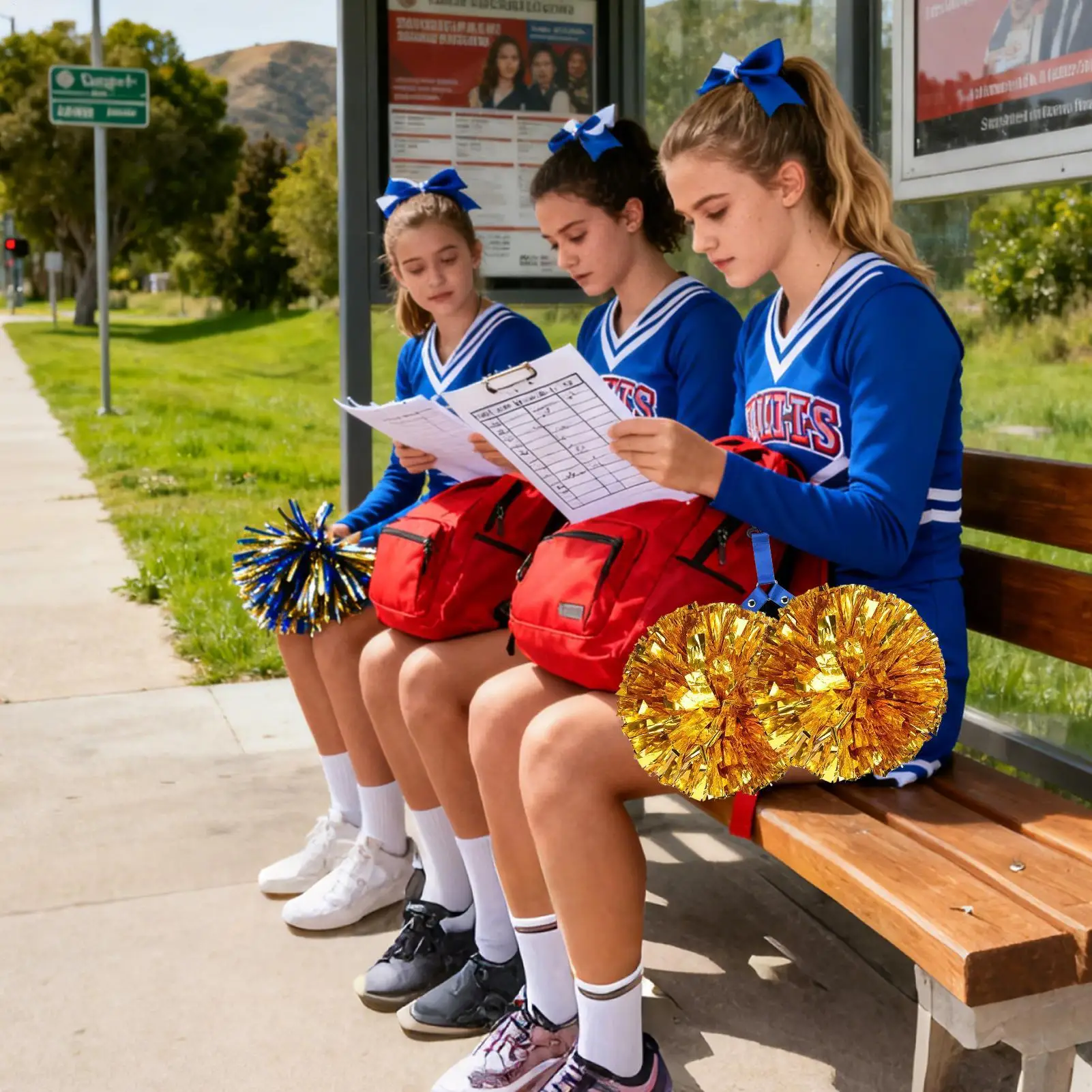 Pom Holders for Cheer Bag Organizer with Button Pom Holder Hanger for Girls Cheerleading Competition Game Sports Events School