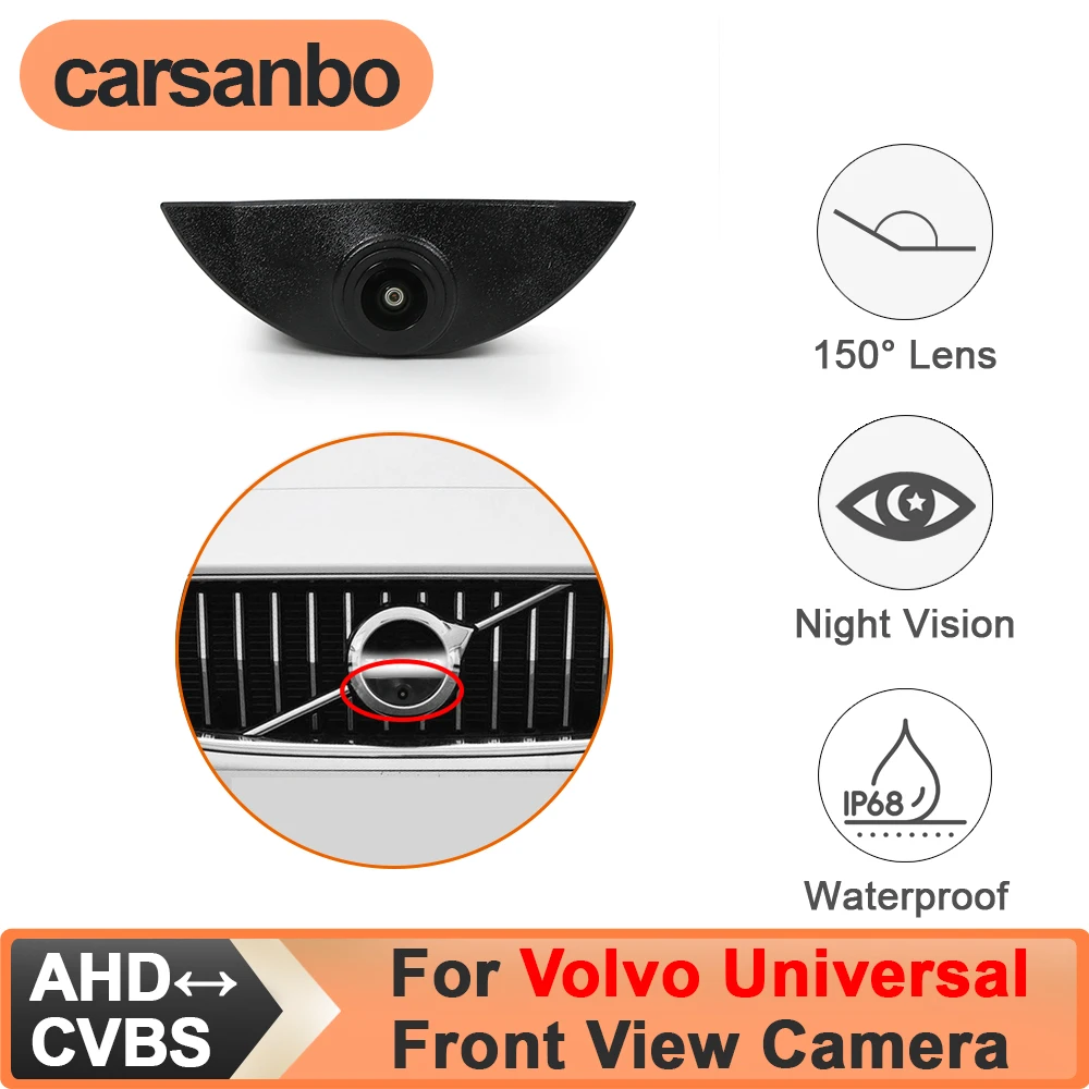 

Carsanbo Fit for Volvo Universal Hollow Logo Front View Camera CCD AHD Night Vision Fisheye 150° Waterproof Parking Monitoring