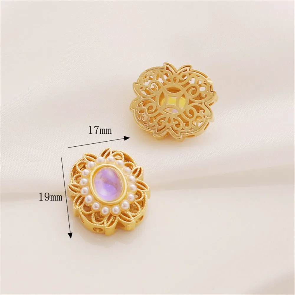 Perla con incrustaciones de Color dorado mate de 18K, cuentas de concha de piedra de luz de luna de circón, cuentas huecas, pulsera Diy, collar, calabaza, flor pequeña