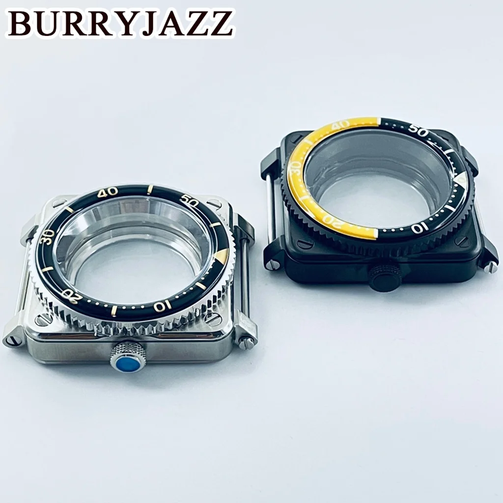 BURRYJAZZ 42mm SKX007 Square Watch Case NH35 Cases Fits NH35 NH36 7S26 4R Movement Seiko SKX007 Pilots cockpit Replace Men Case