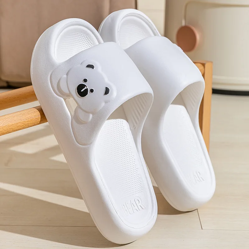 Platform Cute Bear Print Women\'s Slippers Unique Creative Non-slip Bathroom Slippers Popular Design Casual Couple Home Slippers