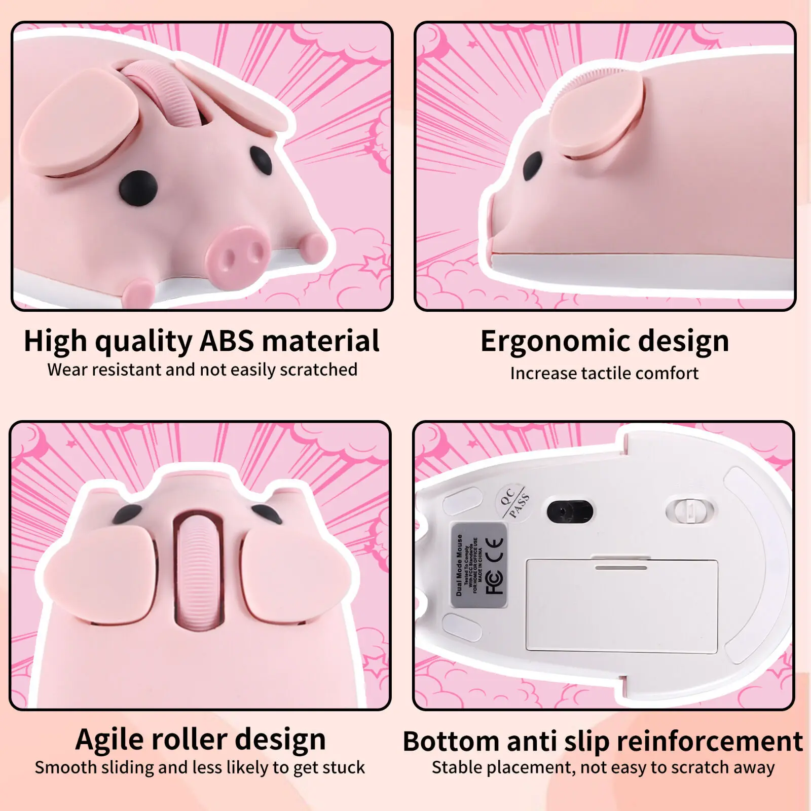 Novo porco sem fio mouse portátil bluetooth modo duplo bonito rosa design dos desenhos animados desktop portátil universal para meninas presentes ratos