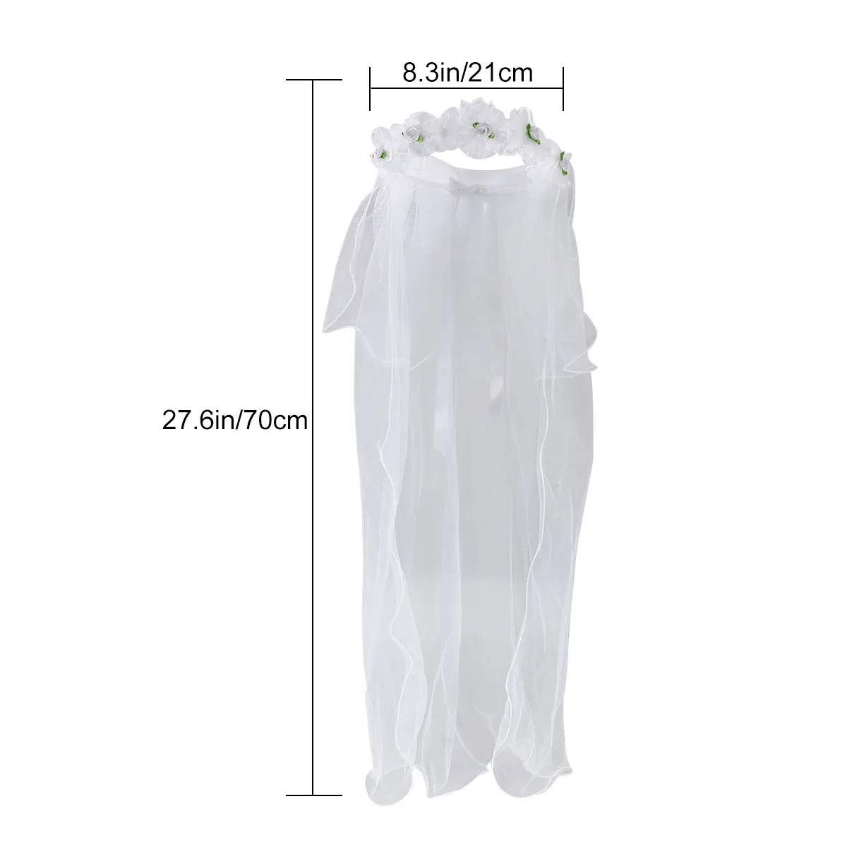 Two-Layer White Lace Wedding Veil with Floral Headband Wreath for Ideal for First Communion Baptism Birthday Ball Evening