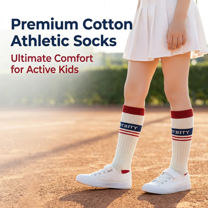 3Pairs Kids Knee High Socks Cotton Striped Breathable Soft School Uniform Socks for Girls Boys Sports Daily Wear Knee High Socks