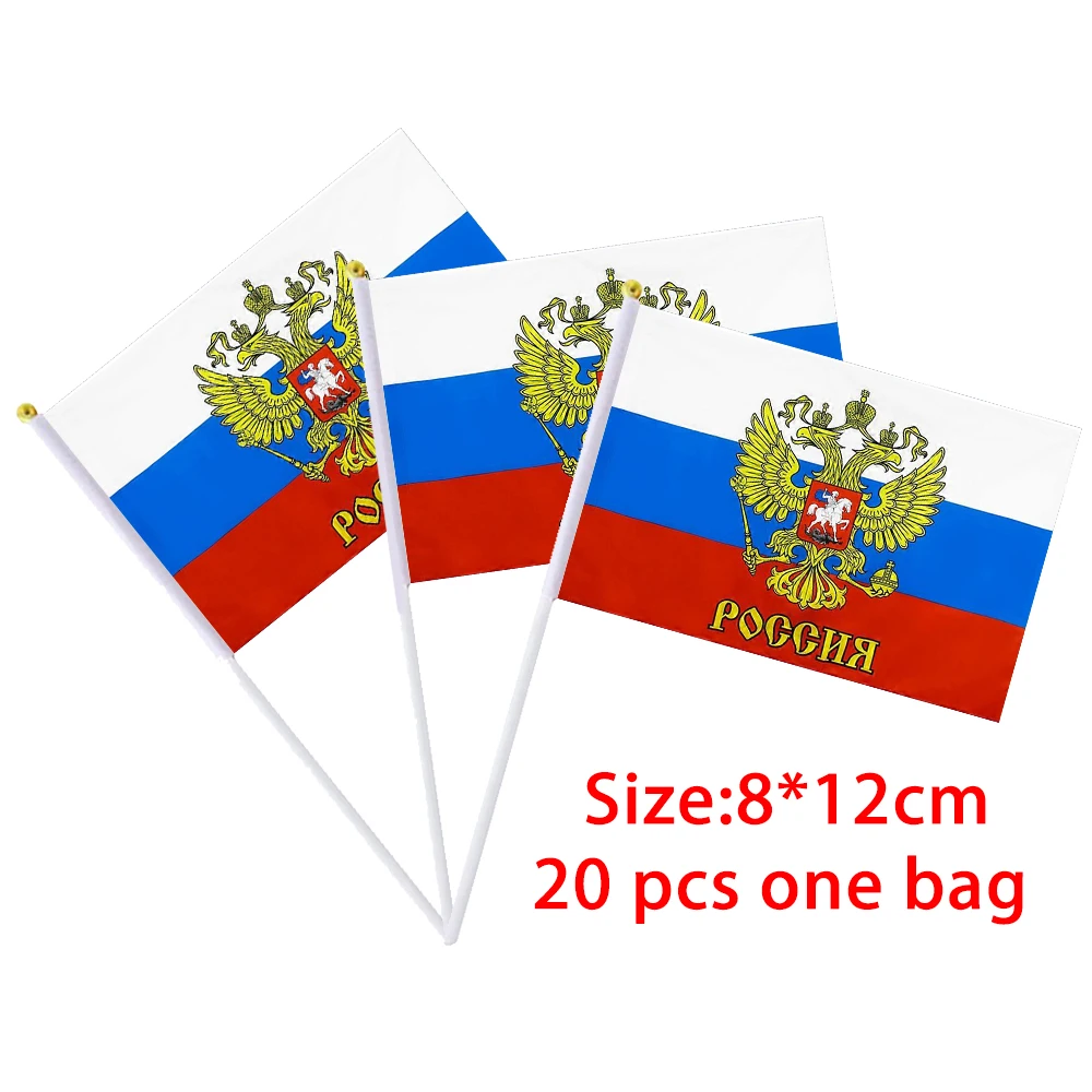 Flagicts 100% Polyester 8*12cm 20 pcs Coat Of Arms Of Russia Hand Waving Flag