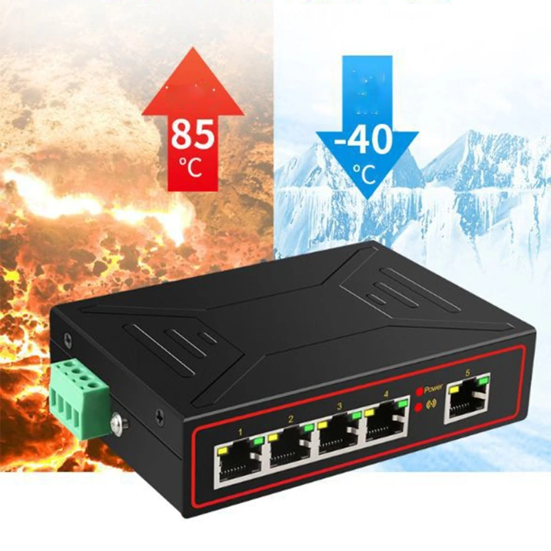 

5-port Industrial Lan Network Switch Loop Alarm Din Rail Type High and Low Temperature Resist 1000M Ethernet AG17 22 Dropship