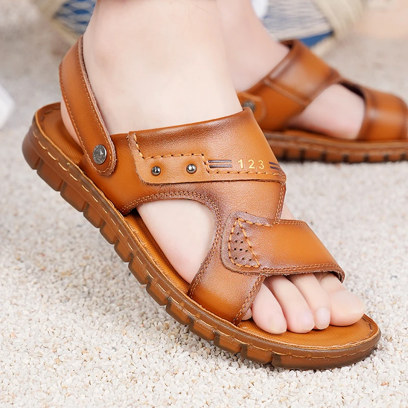 2024 Men New Summer Men's Open-toed Sandals Fashion Trend Beach Shoes Slippers Men's Sandals Mens Summer Leather Sandals