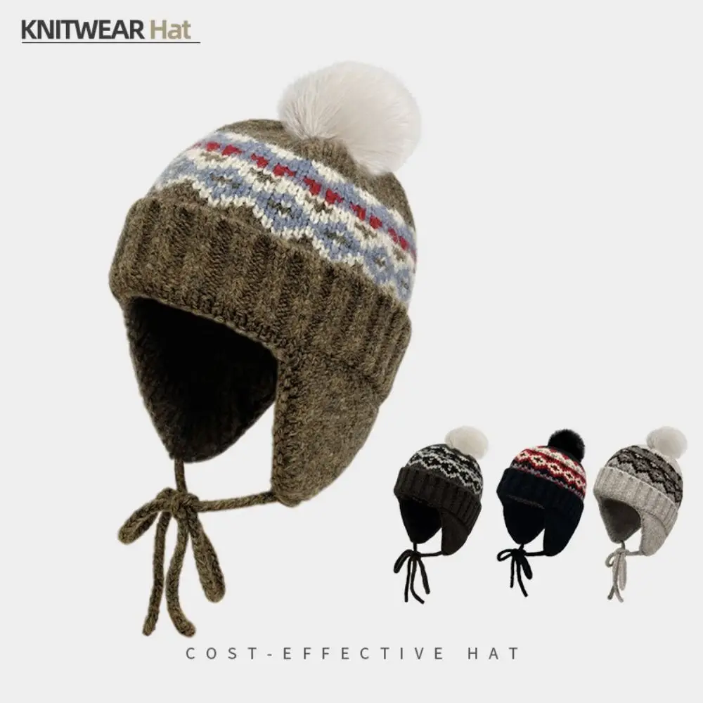 الرجعية الدافئة الجاكار محبوك قبعة مطبوعة الصوف معرض جزيرة نمط بيني خمر الرجعية الأذن حماية قبعة الشتاء