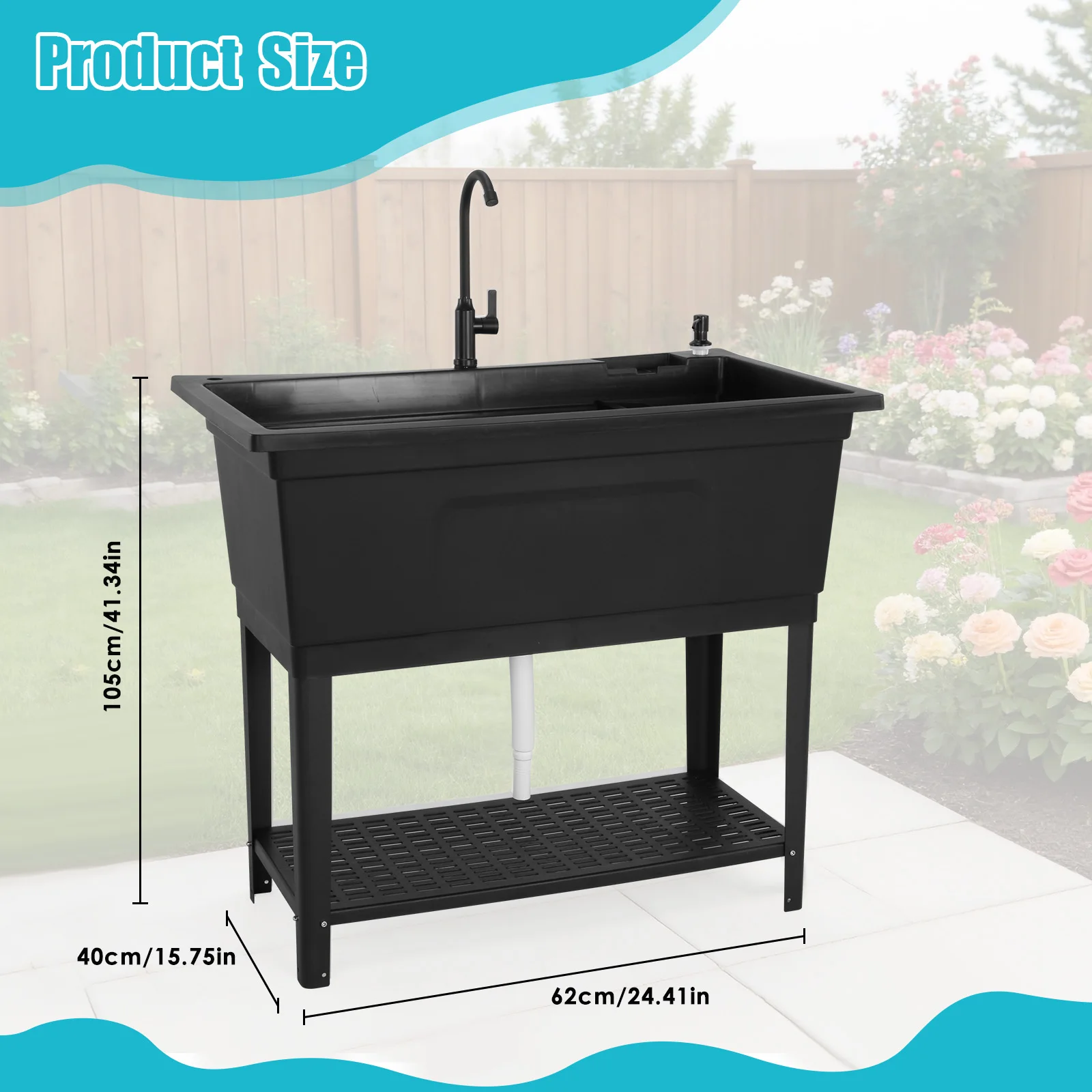 

Utility Sink with Stainless Steel Faucet Soap Dispenser Outdoor Hand Washing Station for Washing Room Backyard Garden