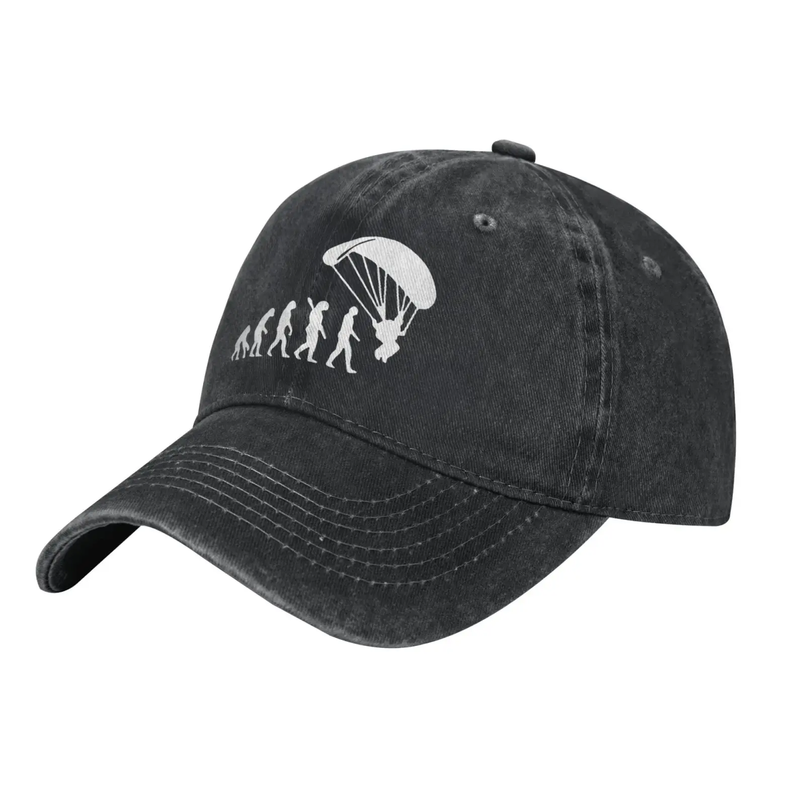 Funny Human Evolution Skydiving Parachute Graphic Baseball Cap Adjustable Unisex Outdoor Casual Sun Hat for Men Women
