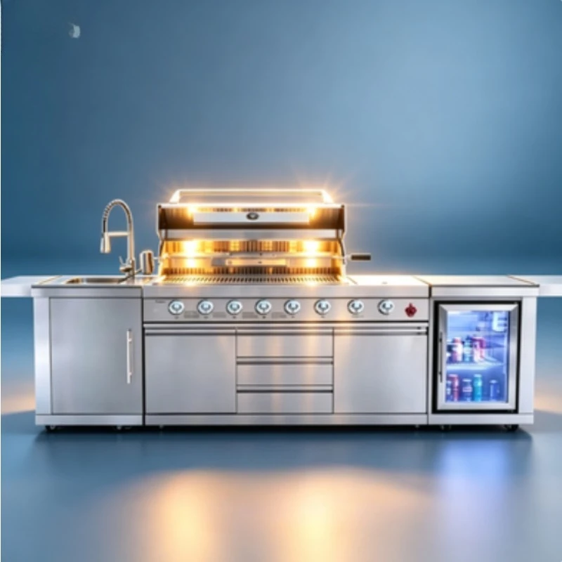 Customized High Quality Stainless Steel Gas Grill Party BBQ Outdoor Kitchen with Fridge Sink Burners Flame Safety Device