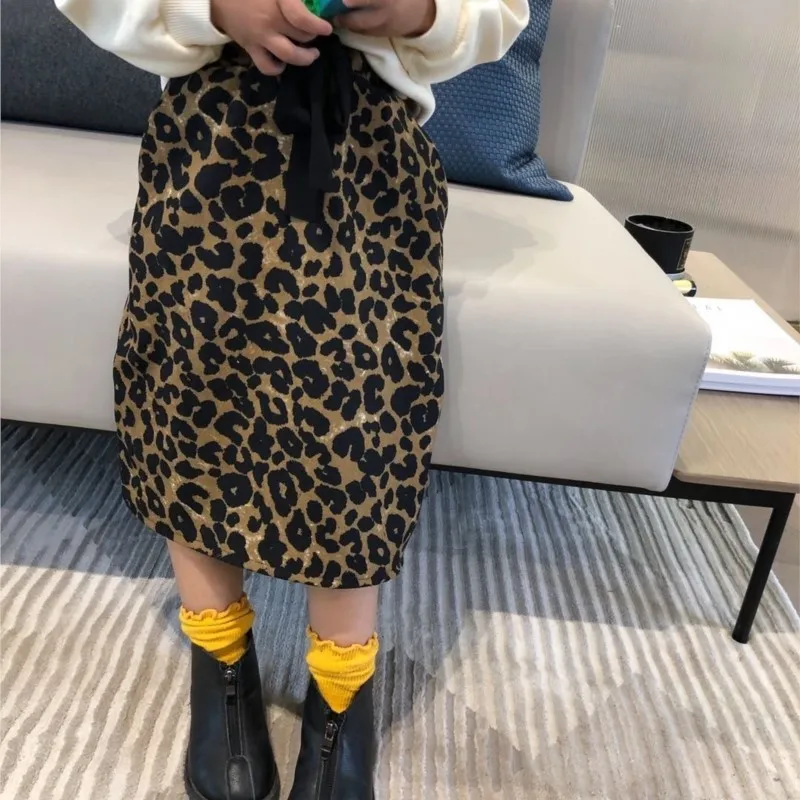 Fashion Baby Girl Leopard Print Skirt Fleece Inside Toddler Teen Child Bodycon Skirt Spring Autumn Winter Baby Clothes 3-14Y