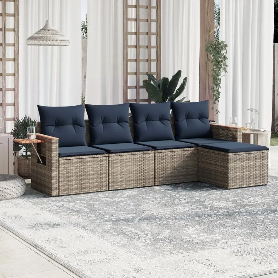 

5 Piece Patio Sofa Set with Cushions Gray Poly Rattan