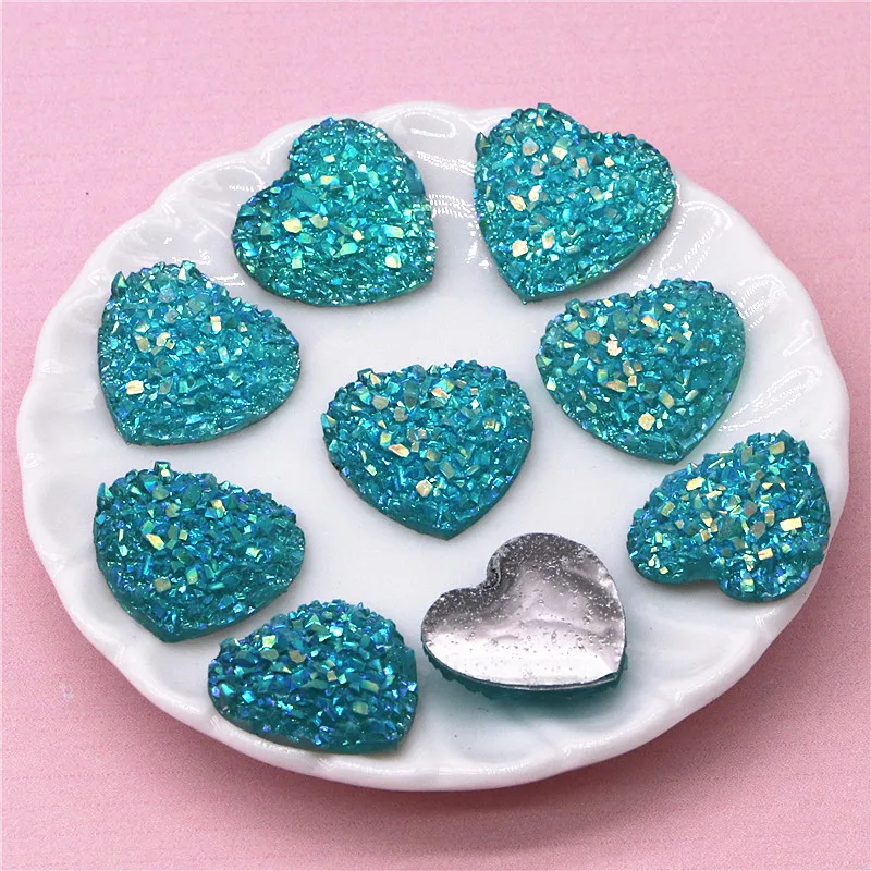 100pcs 12mm Shiny AB Resin Heart Druzy Stone Surface Rhinestone for Home Garden Crafts Cabochon Scrapbook DIY Accessories