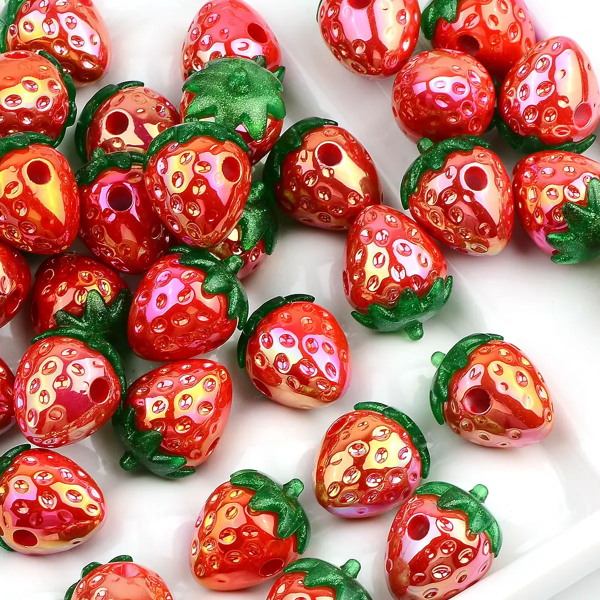 5Pcs 17x23MM Kawaii UV Red Strawberry Shape Acrylic Beads For DIY Bracelet Necklace Keychain Accessories Jewelry Making Supplies