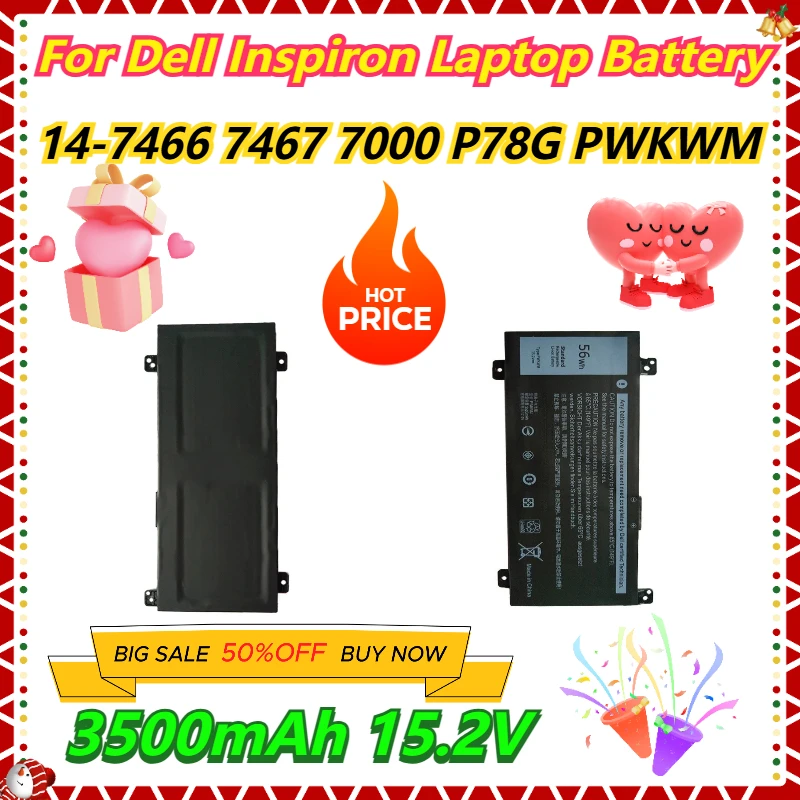 

3500mAh 15.2V For Dell Inspiron 14-7466 7467 7000 P78G PWKWM Laptop Battery