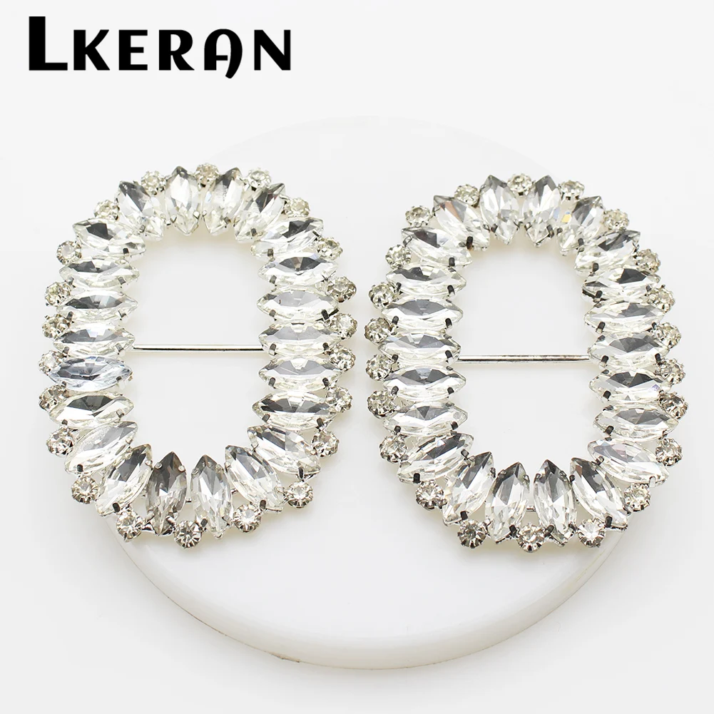 NEW 2Pcs 7.8*5.8cm Shiny Oval Slider Rhinestone Buckles Crystal Decor Wedding fit ribbon and Shoe Belt Clothin Buckles Fitting