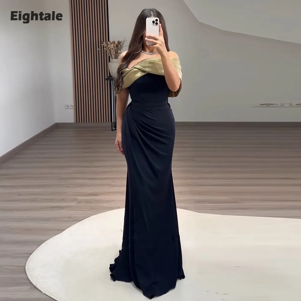 فستان سهرة عربي Eightale بدون أكتاف فستان حفلات أسود مخصص لحفلات الزفاف حورية البحر رداء السهرة