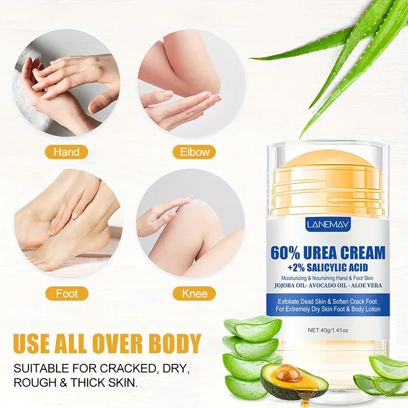 Cracked Foot Cream 60% Urea Ultra-hydrating Aloe Vera For Softening Dry Cracked Feet Gentle Exfoliation Daily Foot Care Cream