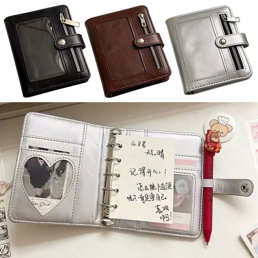 Multi-functional PU Leather Binder Notebook with Photo Window Detachable Pocket Journal 5-Ring Loose-Leaf Note Pad School Office