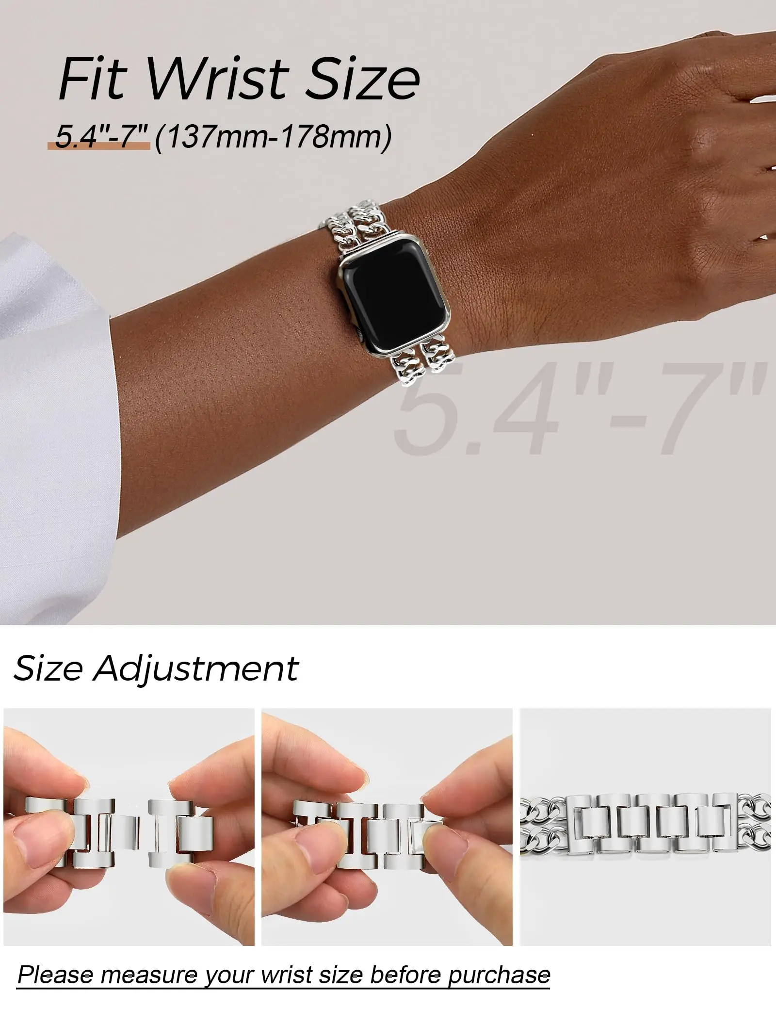 Women\'s Silver Strap Compatible Apple Watch Band 38mm 40mm 41mm Adjustable Metal Strap Denim Steel Chain Bracelet for iWatch Ser