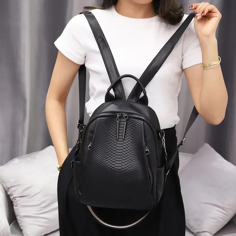 2027 New Fashion Alligator pattern Cow Genuine Leather Women Backpack Female Ladies Student Bag Girl Brand School Travel Bags