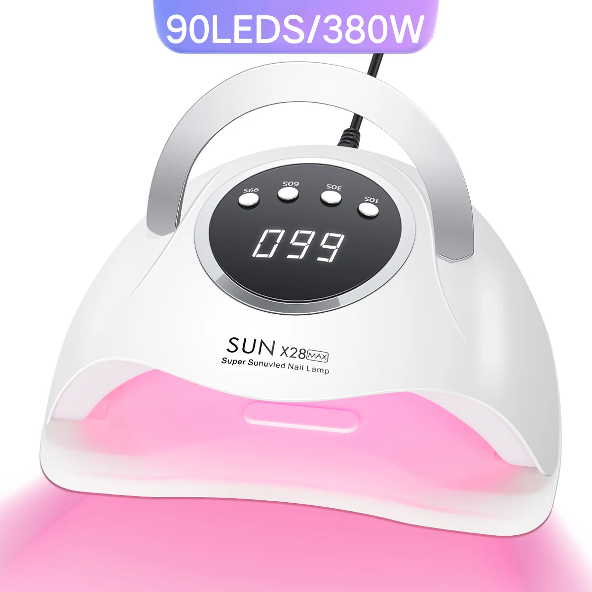 DianaBeauty 90LEDS LED UV Lampada per unghie Asciugatrice per unghie 380W Lampada per asciugare lo smalto gel con 4 impostazioni timer Lampada per manicure con sensore automatico