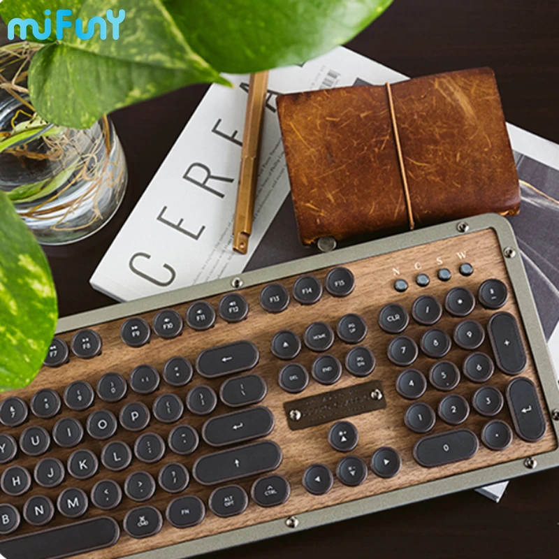 MiFuny Walnut Wooden Mechanical Keyboard Bluetooth Aluminum Dual Mode Backlit 87/108 Keys Punk Wood Office Gaming Keyboards Gift