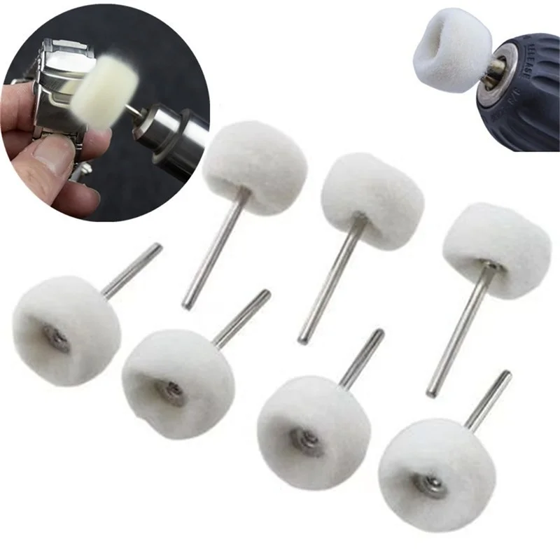 5-10Pcs Mini Wool Polishing Head 3mm Shank Buffing Wheel Polish Brush Drill Rotary Abrasive Tool Car Detail Cleaning Accessories