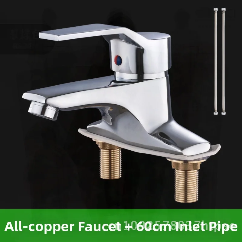 

Modern Simple All Copper Triple-Hole Bathroom Faucet Double-Hole Basin for Hot And Cold Water Home Countertop Sink Mixer Tap
