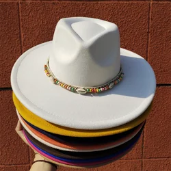 Large Brim Fedora Hat for Men and Women Jazz Hat Autumn and Winter Beaded Accessories All-match Felt Hat Church Panama sombreros