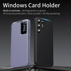 For Samsung Galaxy S22 S23 S25 Ultra S24 Plus Case Smart View Window PU Leather Wallet Flip-Free Answering Cover with Card Slot