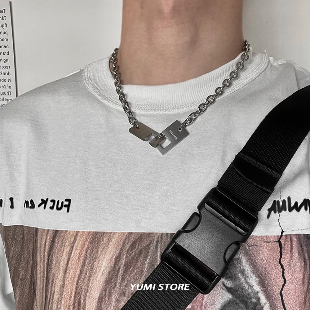 Hip Hop Lock Necklace For Men Women Titanium Steel Square Clavicle Chain Fashion Kpop Unisex Jewelry Punk Street Accessories