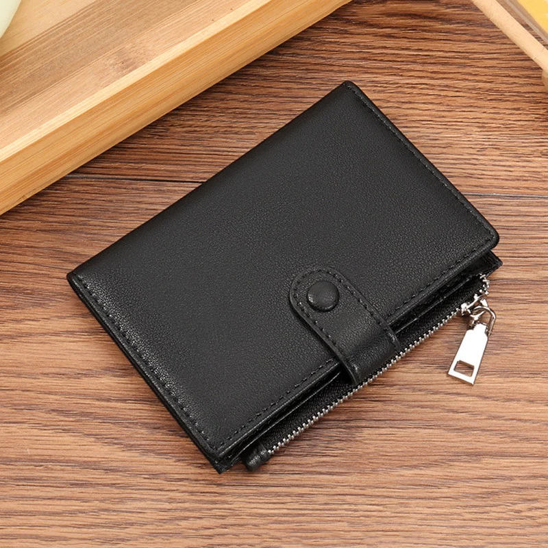 Slim Wallet for Men Genuine Leather Key Organizer Card Holder Keychain Key Wallet Short Small Male Clutch with Zipper Coin Pouch