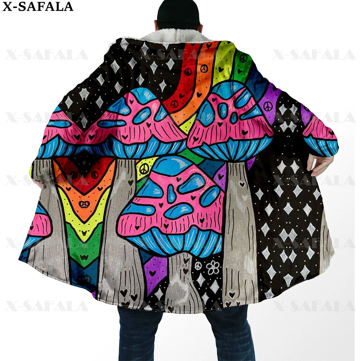 

Mushroom Hippie Psychedelic Colorful Trippy Thick Warm Hooded Cloak Men Overcoat Coat Windproof Fleece Cape Robe Hooded Blanket9