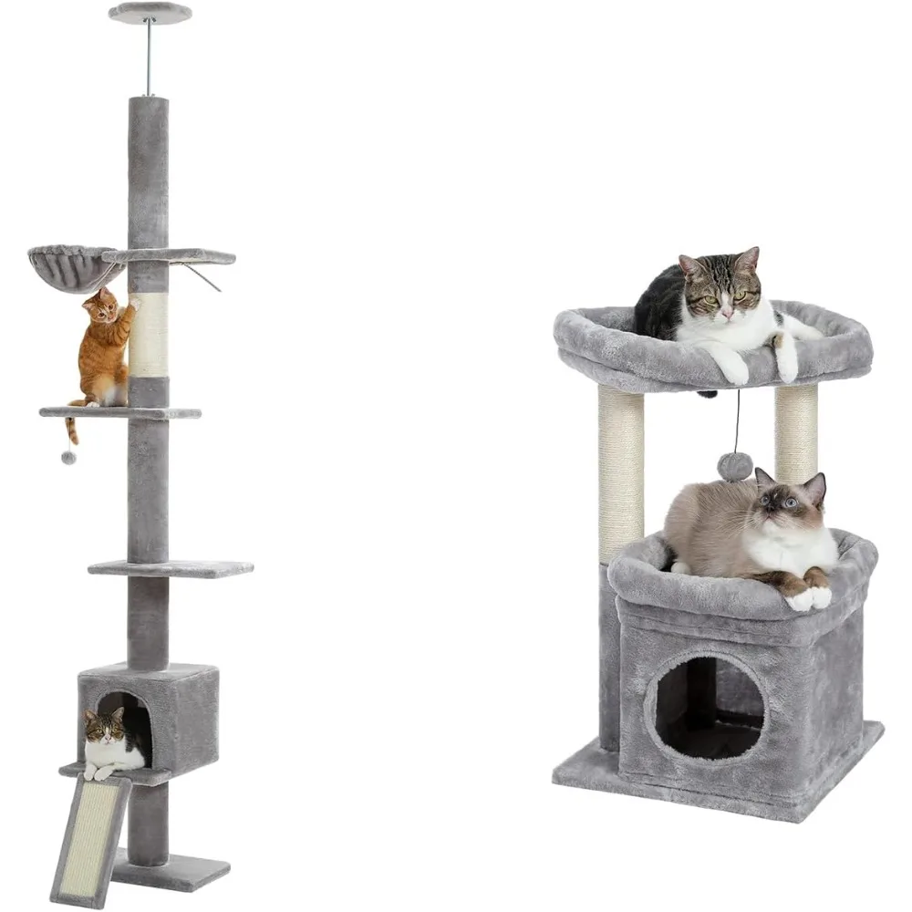 

PEQULTI Floor-to-Ceiling Cat Tree: Adjustable Height (83''~108'') Tall 5-Tier Cat Climbing Tower