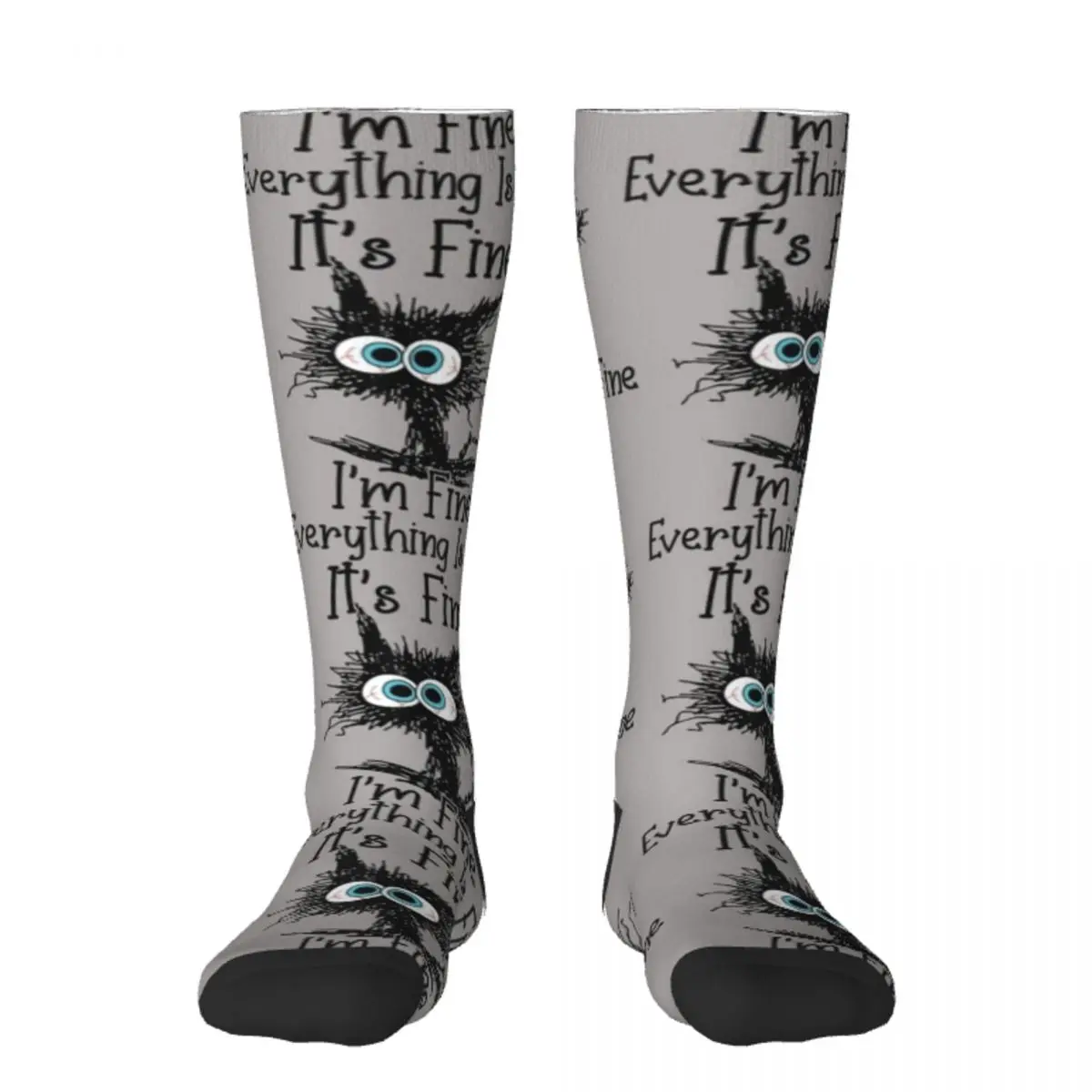 

It's Fine I'm Fine Everything Is Fine Funny cat Socks kawaii new in's Rugby retro Men Socks Women's