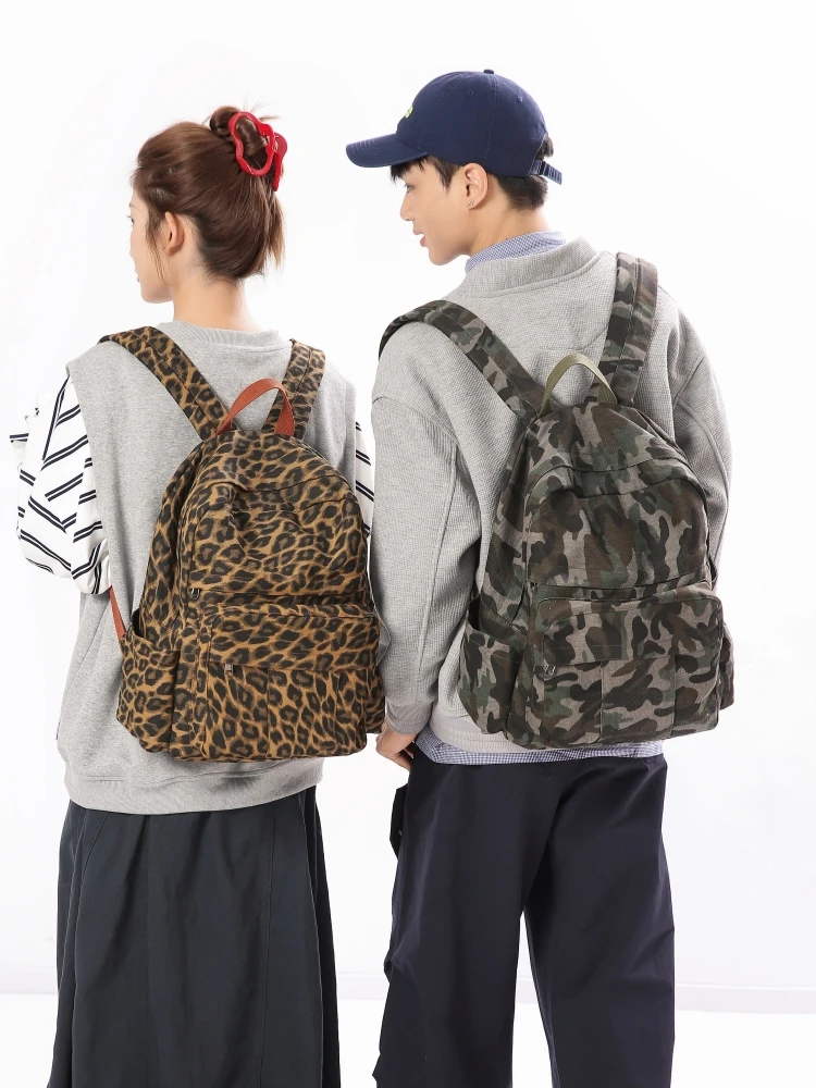 Outdoor Camouflage Leopard Print Personality Backpack Large Capacity Double Shoulder Bag for Hiking And Sports Unisex Student...