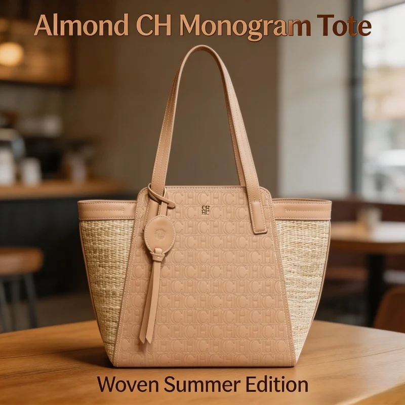 Tote Bag Leather Monogram - Женская сумка-тоут CHHC из соломы с
