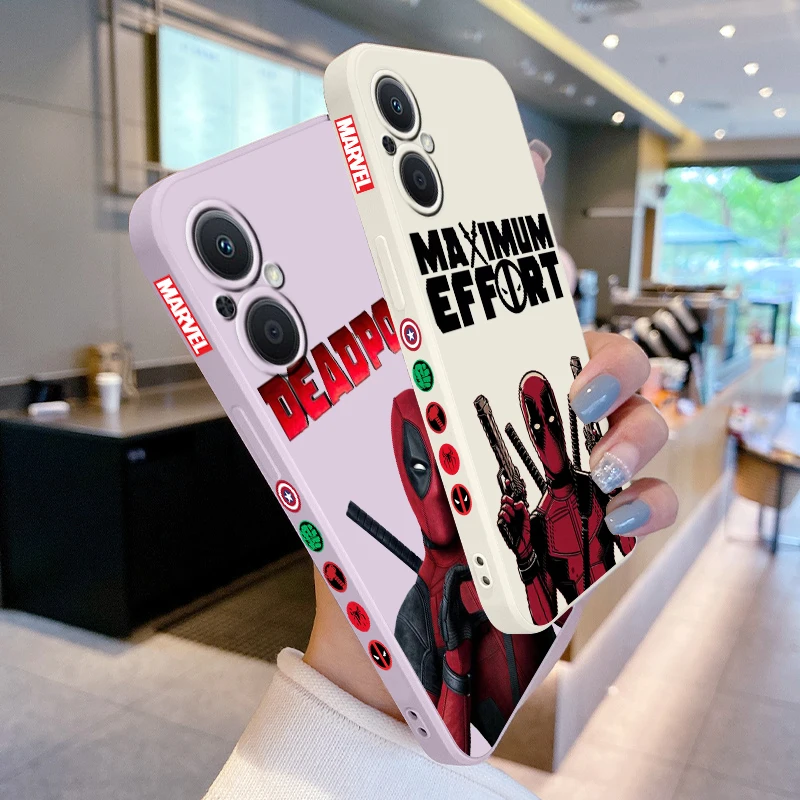 Deadpool Marvel Superhero Phone Case For OPPO Find X5 X3 X2 Lite Pro Neo A5 A53 A94 4G 5G Liquid Left Rope Soft Cover