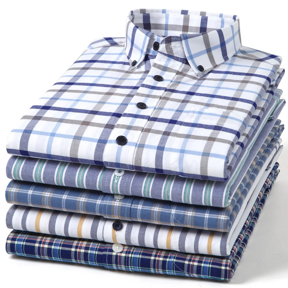 قميص أكسفورد بأكمام طويلة مغسول بأزرار سفلية للرجال مع جيب، 100% قطن ناعم ومريح كاجوال موضة ربيع الخريف ملابس رجالية