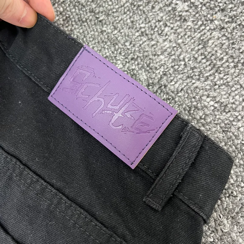 High Street Trend Новые джинсы Derschutze Черные лоскутные узоры Свободные широкие брюки Мужчины Женщины Универсальные