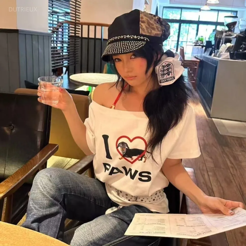 Cotton Loose Print Simple All-match Mujer Camisetas American Half Sleeve Short Commuter Tops General Trendy Hip Hop Shirt