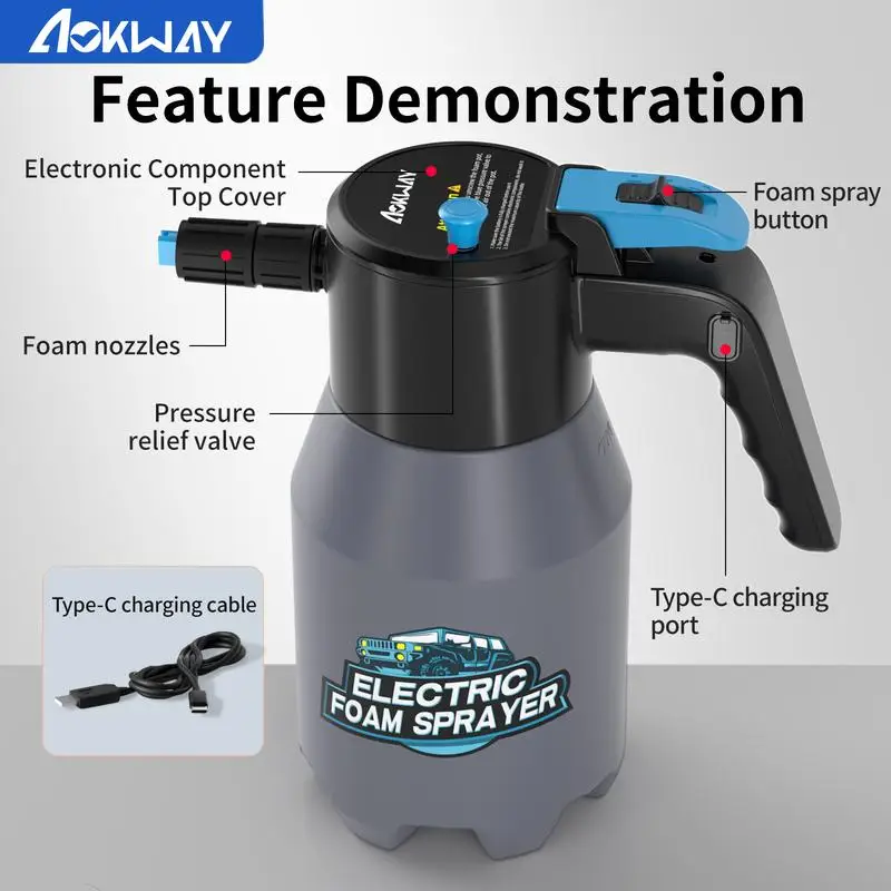 

The Car Electric Foam Sprayer, Tank Volume 1.5 Liters,Battery Powered with USB Rechargeable,Cordless Pump